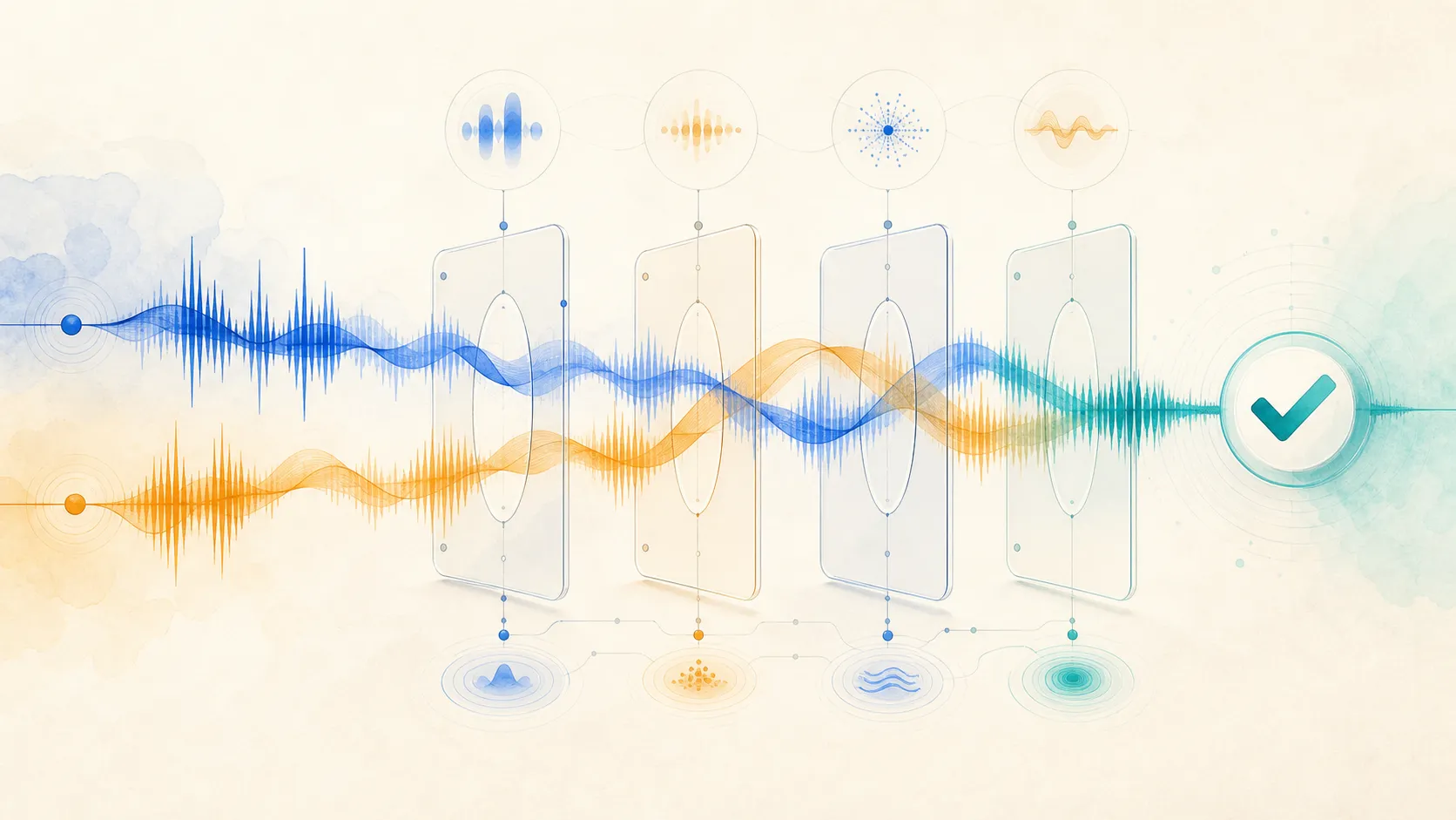 Hindi and English speech segments staying aligned through transcription, entity capture, tool calls, speech output, and final outcome checks