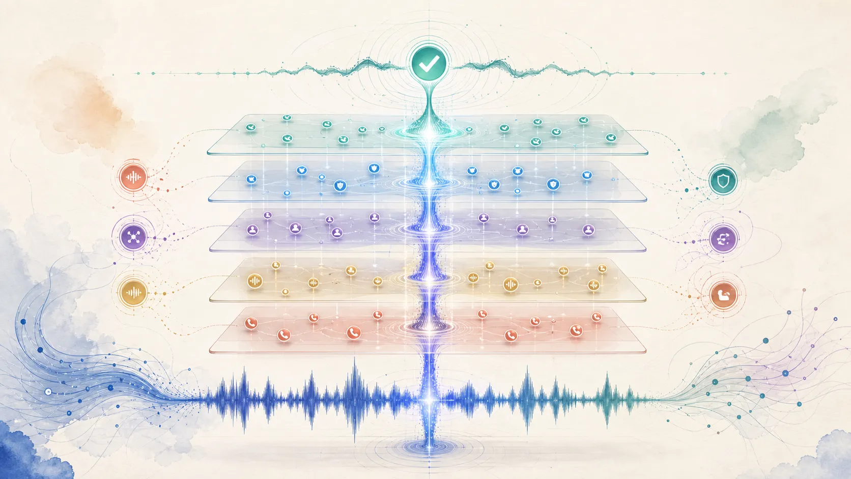 A LiveKit voice agent moving through twenty-five behavior, tool, safety, audio, telephony, and handoff checks